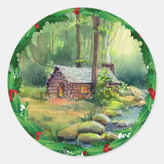 Sticker Rond JOURNAL CABIN HOLLY CHRISTMAS par SHARON SHARPE (Devant)