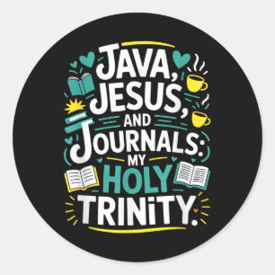 Sticker Rond Journal Coffee Jésus Amoureux des Livres Chrétiens