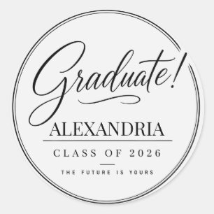 Sticker Rond Journal personnalisé Diplômé 2026 Classique Rou