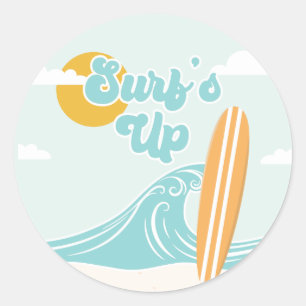 Sticker Rond Journée d'anniversaire à la plage Surf's Up