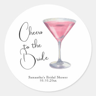 Sticker Rond Journée de mariage rose aquarelle Cocktail