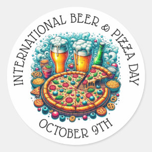 Sticker Rond Journée internationale de la bière et de la pizza