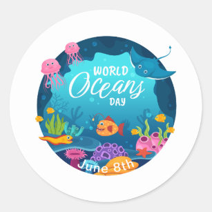 Sticker Rond Journée mondiale des océans Scène du poisson sous-