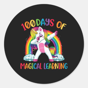 Sticker Rond Jours D'Apprentissage Magique Dabbing Unicorn Girl