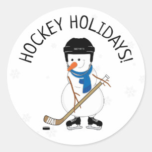 Sticker Rond Jours de Hockey Hockey Snowman Noël