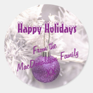 Sticker Rond Jours fériés d'hiver violet et blanc du sapin de N