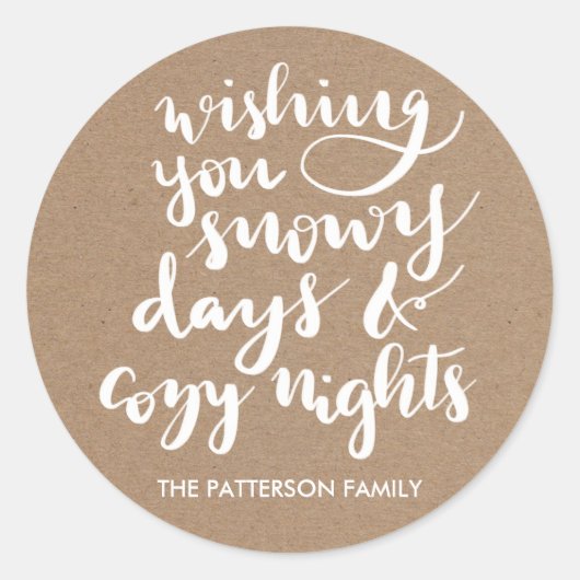 Sticker Rond Jours neigeux Soirées douillettes Script Rustique  (Devant)