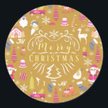 Sticker Rond Joy Christmas Gold<br><div class="desc">Design de Noël joyeux.</div>