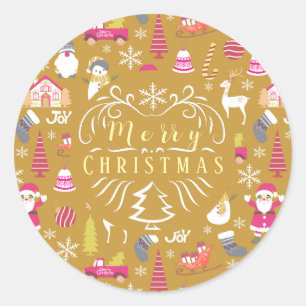 Sticker Rond Joy Christmas Gold