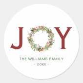 Sticker Rond Joy Christmas Wreath Nom de famille (Devant)