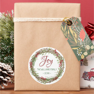 Sticker Rond Joy - Christmas Wreath Nom de famille