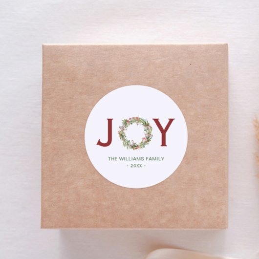 Sticker Rond Joy Christmas Wreath Nom de famille