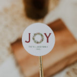 Sticker Rond Joy Christmas Wreath Nom de famille<br><div class="desc">Belle verdure arboré "Joy" autocollants de nom personnalisés.</div>