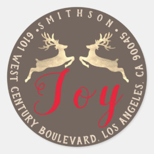 Sticker Rond Joy Deer Adresse de vacances Retour RSVP Rose Gold