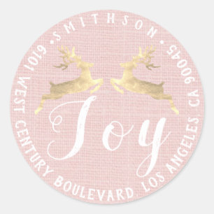 Sticker Rond Joy Deer Noël Retour RSVP Linen Rustique Rose