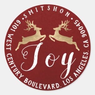 Sticker Rond Joy Deers Holiday Return Adresse Burgund Gold Lux