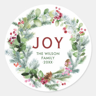 Sticker Rond Joy - Festive Noël Wreath Nom de famille
