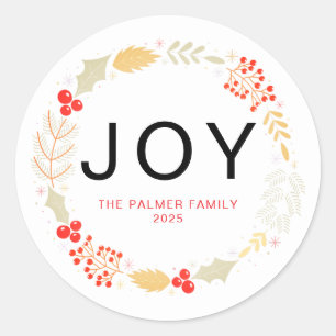 Sticker Rond Joy - Floral Christmas Wreath Nom de famille