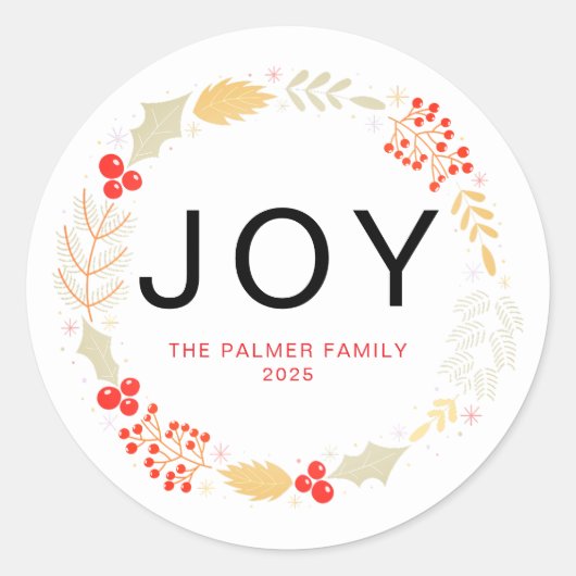 Sticker Rond Joy - Floral Christmas Wreath Nom de famille (Devant)