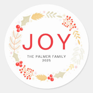 Sticker Rond Joy - Floral Christmas Wreath Nom de famille