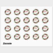 Sticker Rond Joy Handwritten Script Name Red Christmas Wreath (Feuille)
