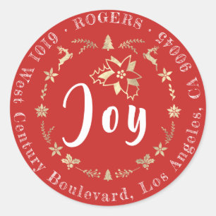 Sticker Rond Joy Holly Holiday Adresse de retour Red Stamp RSVP