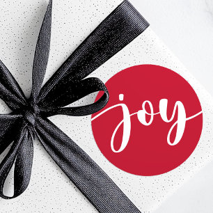 Sticker Rond Joy joli script simple typographie rouge Noël