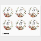 Sticker Rond Joy Joyeux Noël Floral Wreath Nom de famille (Feuille)