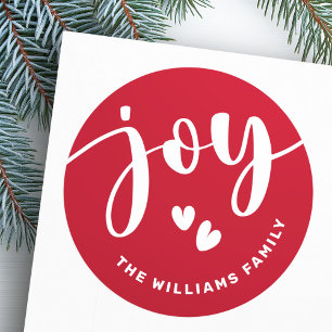 Sticker Rond Joy joyeux script typographie rouge nom Noël