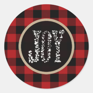 Sticker Rond JOY Lumières scintillantes Fêtes Rouge Plaid de Bu