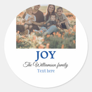 Sticker Rond Joy noël ajouter nom de famille photo cadeaux de v