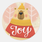 Sticker Rond Joy Ours d'hiver Woodland | Vacances de Noël (Devant)