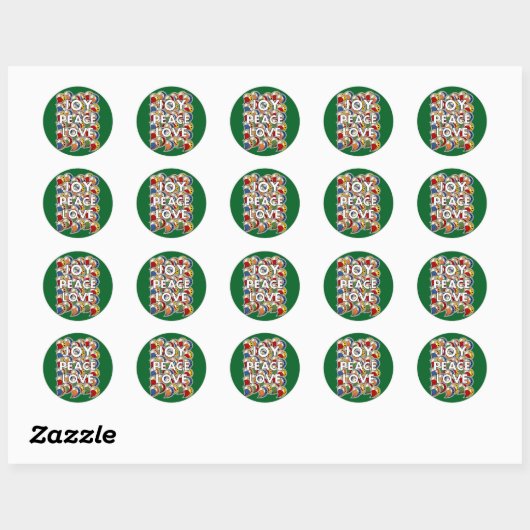 Sticker Rond Joy Peace Love - Custom Background Color (Feuille)