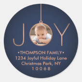 Sticker Rond JOY Photo Marine Blue Christmas Retourner Adresse  (Devant)