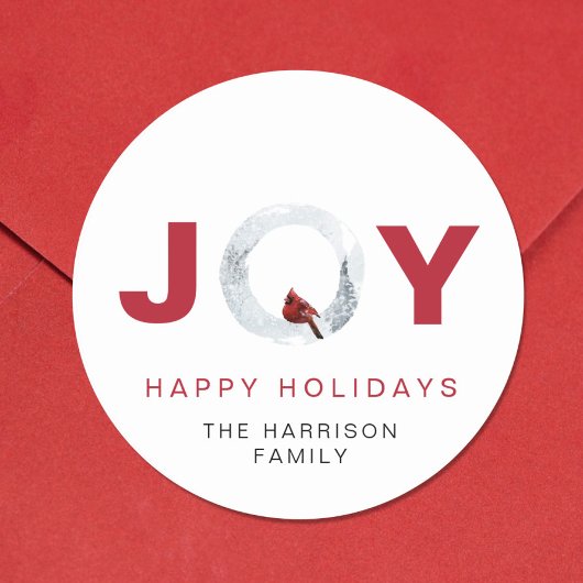 Sticker Rond Joy Red Cardinal Watercolor