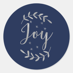 Sticker Rond JOY Silver Blue Botanique Feuille Moderne Vacances