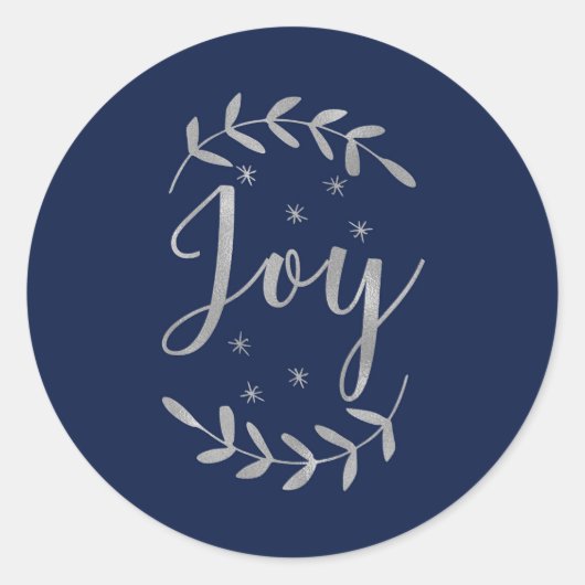 Sticker Rond JOY Silver Blue Botanique Feuille Moderne Vacances (Devant)