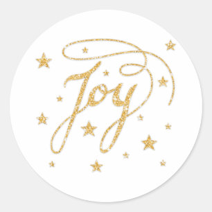 Sticker Rond JOY Texte avec un aspect paillettes de faux or et 