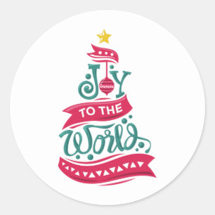 Sticker Rond Joy to the World Christmas Citation Typographie