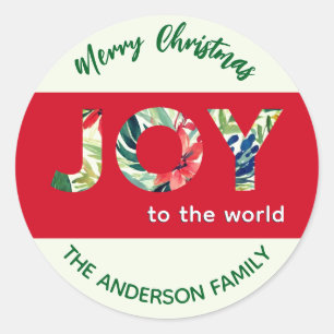 Sticker Rond Joy To The World Festive Red Green Joyeux Noël