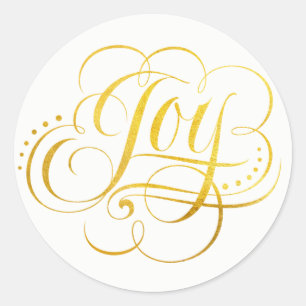 Sticker Rond Joy to the World Gold Foil Calligraphy - Faux