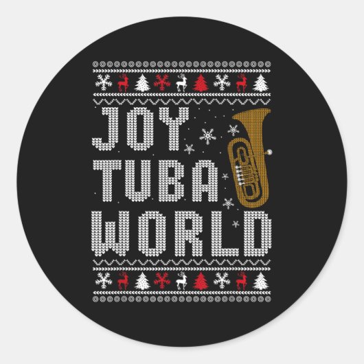 Sticker Rond Joy Tuba World Funny Music Lover Ugly Christmas Sw (Devant)