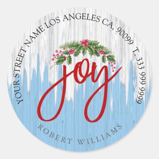 Sticker Rond Joy typographie sur bois peint rustique (Devant)