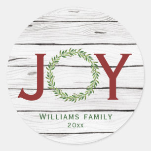 Sticker Rond Joy Watercolor Wreath Famille Noël 