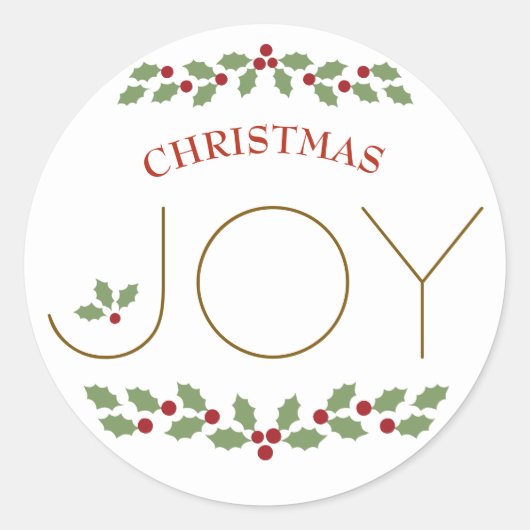 Sticker Rond Joy Word Noël Holly Festive Simple Moderne (Devant)