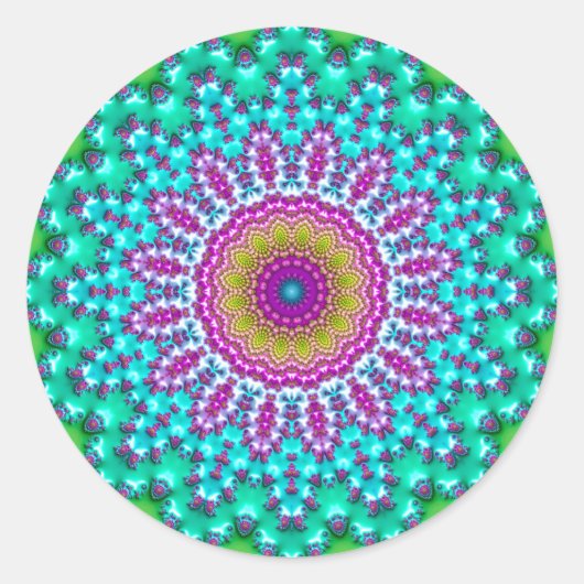 Sticker Rond Joyau super Coloré Tone Boho Fractal Mandala (Devant)