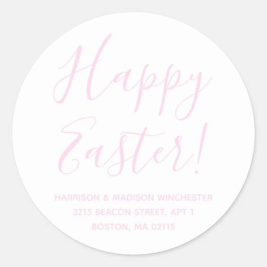 Sticker Rond Joyeuse adresse de retour du script rose blanc de (Devant)