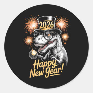Sticker Rond Joyeuse Année 2026 T-shirt Dinosaure Drôle T-rex P