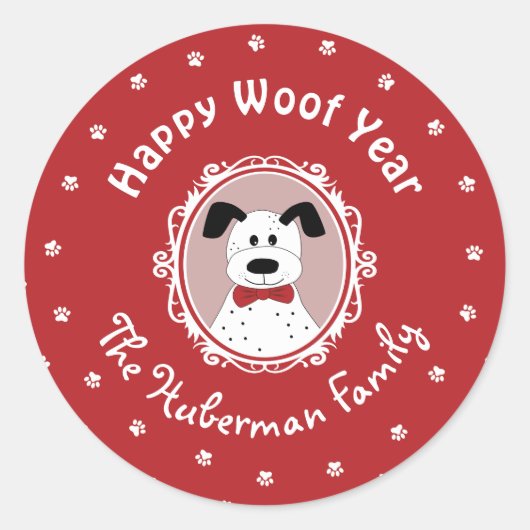 Sticker Rond 'Joyeuse année Fifi' Dalmatien Noël  (Devant)