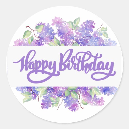 Sticker Rond Joyeuse aquarelle d'anniversaire Purple Lilac Fleu (Devant)